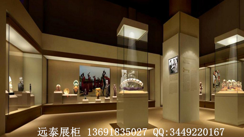 博物馆独立展示高柜、玻璃陶瓷收藏展示柜制作 文物展厅桌柜、陶瓷收藏展示柜制作