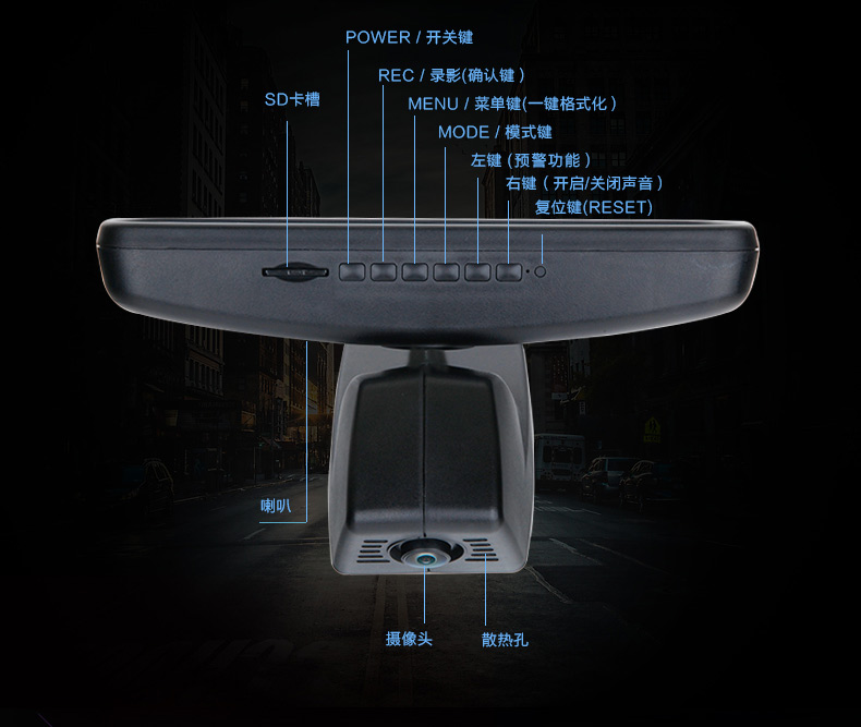 IRO羿龙安霸A7专车专用后视镜行车记录仪1200W夜视画质移动帧测行车记录仪