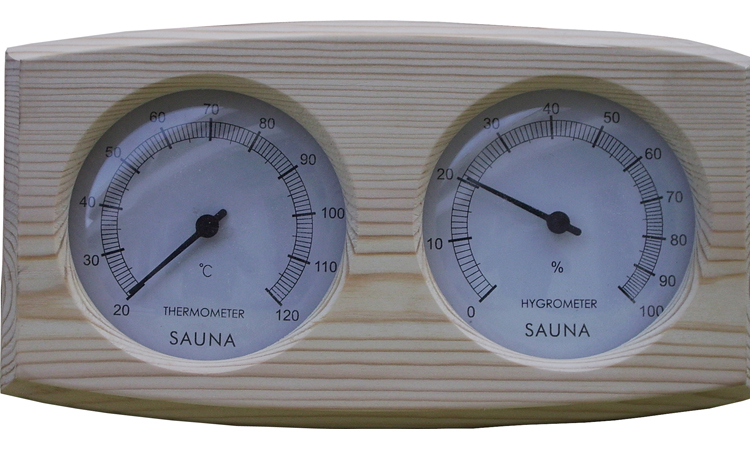 桑拿房配件 sawo桑拿木框温湿度表 木制温度计松木 桑拿设备图片