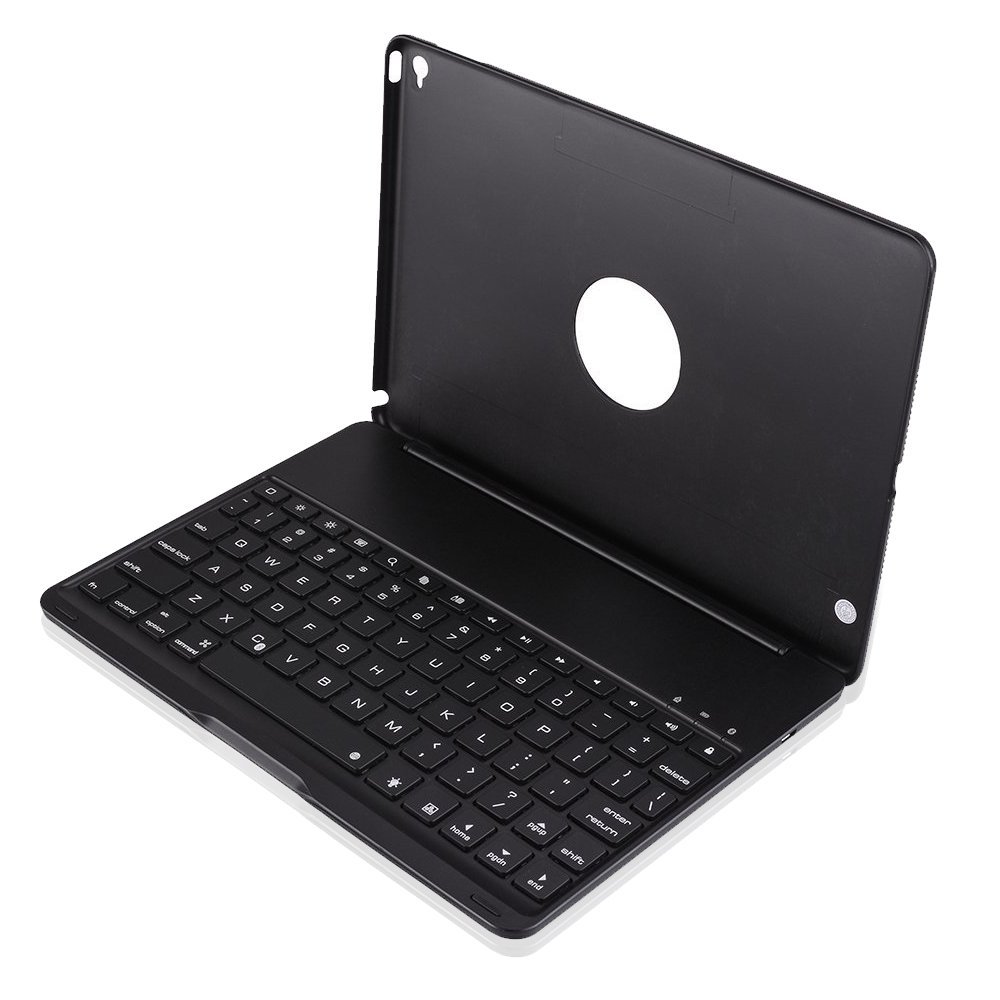 F8S+  ipadair2蓝牙键盘铝合金笔记本翻盖保护壳 七彩背光蓝牙键盘