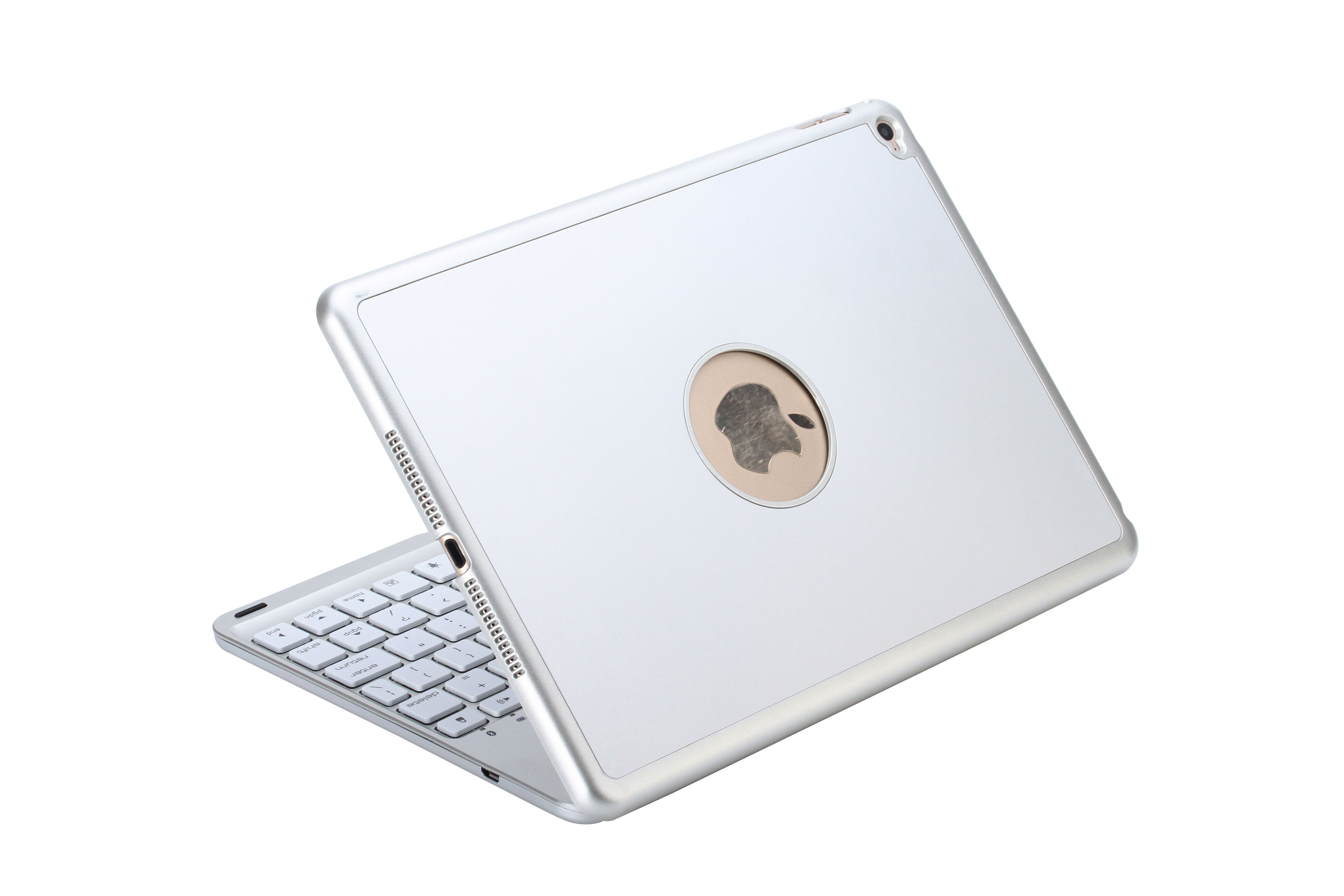 F8S+  ipadair2蓝牙键盘铝合金笔记本翻盖保护壳 七彩背光蓝牙键盘