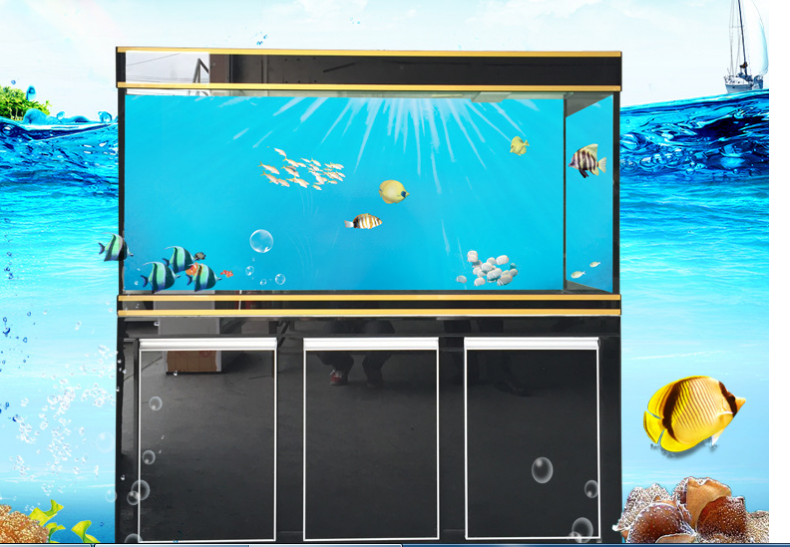 龙鱼缸超白玻璃底滤生态水族箱大中型定制1.2米客厅办公室家用金图片