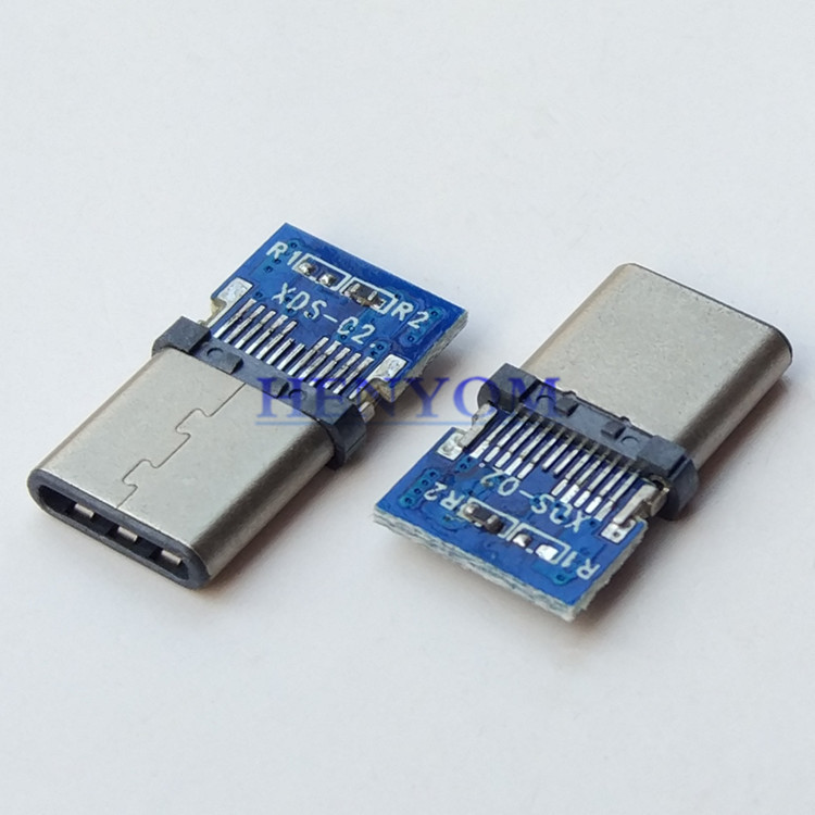 USB 3.1 Type-C 24P公头短体夹板 带3.0PCB板 头部包胶款