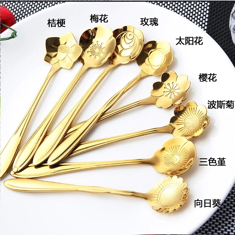 日韩金色花朵勺 不锈钢精致樱花 搅拌咖啡勺 创意饰品勺