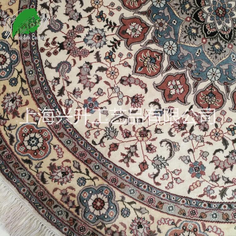 上海市手工真丝圆形地毯厂家波斯地毯 手工地毯 打结真丝地毯 圆形4×4英尺-122×122厘米 手工真丝圆形地毯