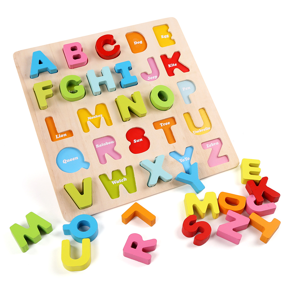 厂家直销木制26个英文字母早教益智玩具儿童木制字母认知板拼图