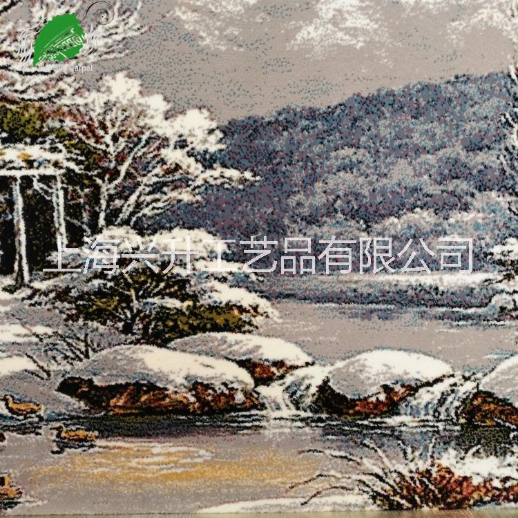 亿丝纯正伊朗进口古典欧式房屋雪景白云河流温馨羊毛挂毯115x65cm 欧式雪景挂毯图片