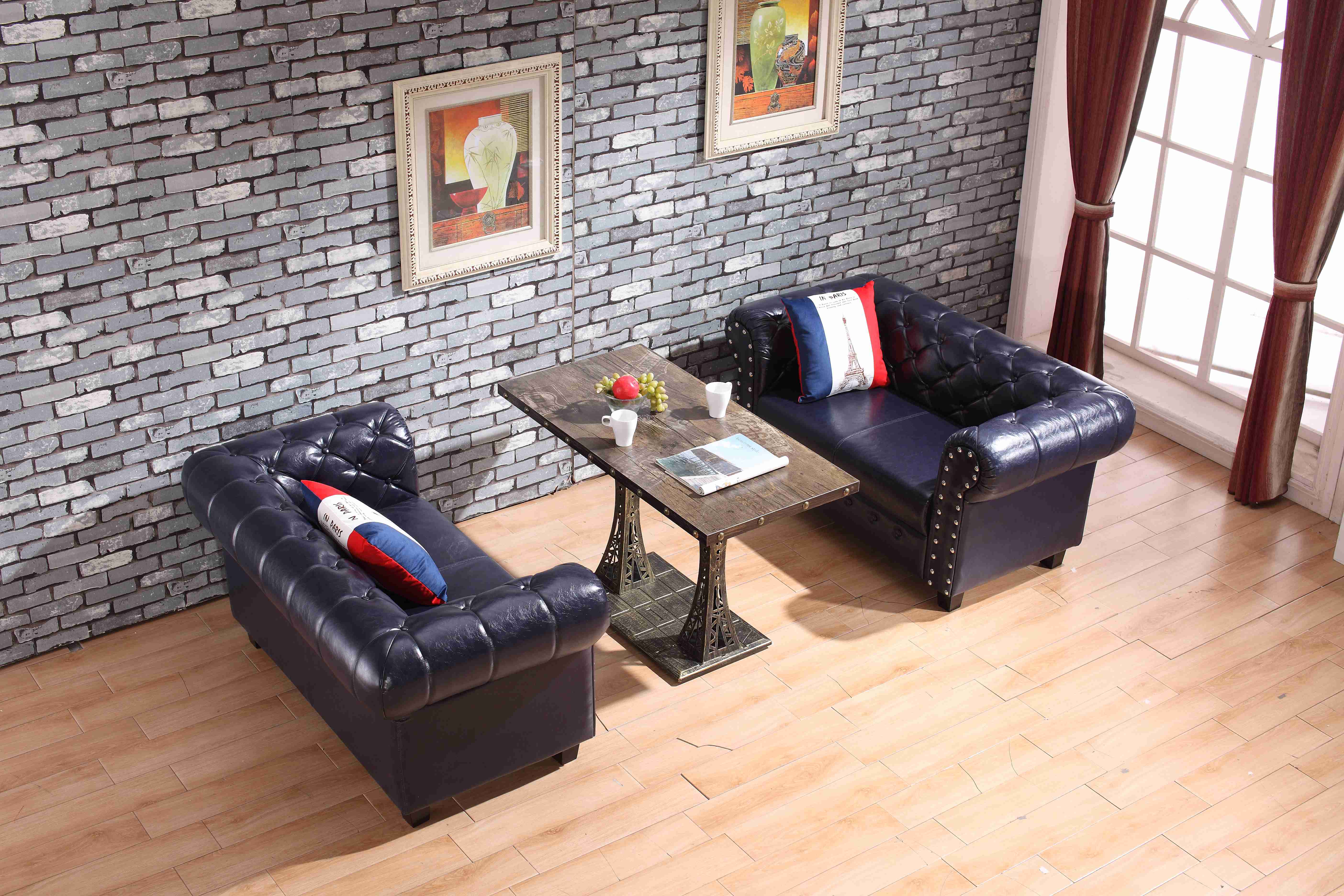 厂家美式复古沙发直销咖啡厅美式铆钉沙发定制沙发桌椅组合厂家直销咖啡厅美式沙发桌椅组合图片