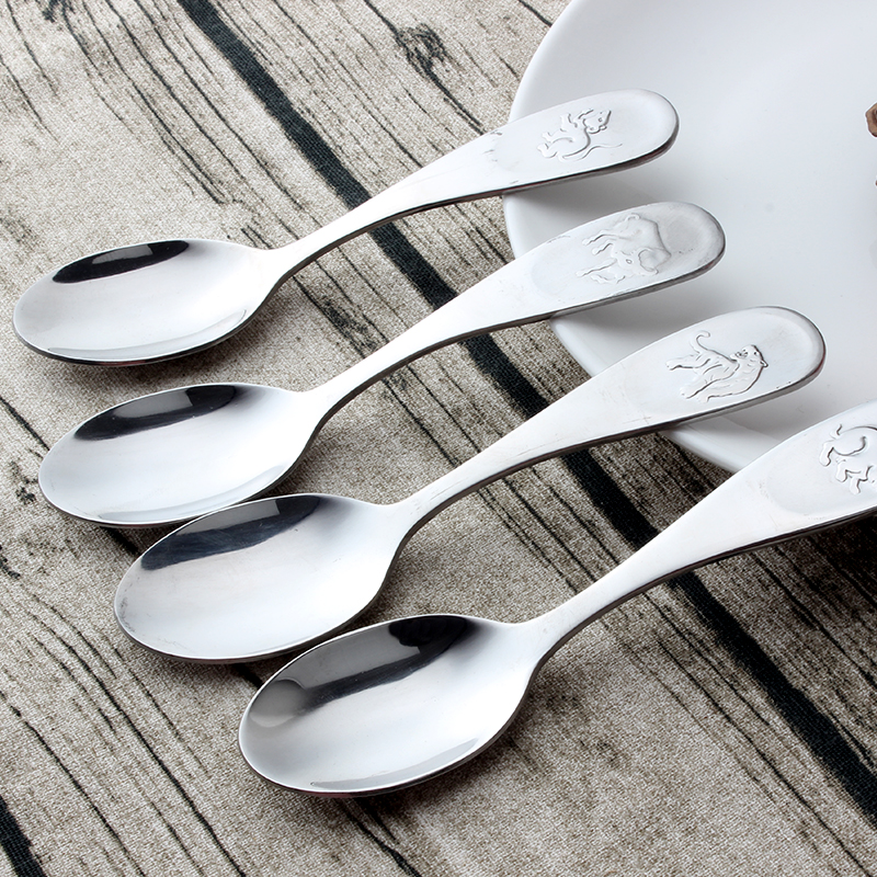 创意中式不锈钢餐具勺圆底勺子汤勺  十二生肖勺