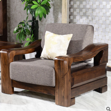 厂家直销直觉 实木沙发 北美黑胡桃木全实木家具 现代中式123沙发组合