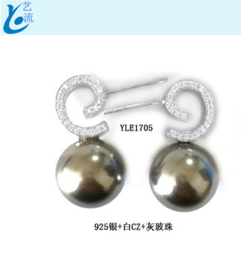 厂家直销新款女士彩色大玻璃珍珠耳环 S925银天然淡水珍珠耳坠 铜首饰加工