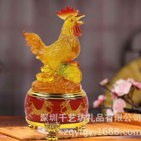鸡年春节送礼生肖纪念品琉璃鸡摆件贺岁公鸡创意家居装饰图片