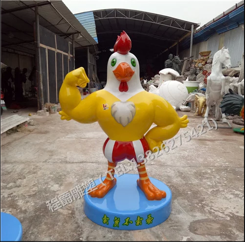 2017年新款玻璃钢卡通公鸡批发 鸡年雕塑制作