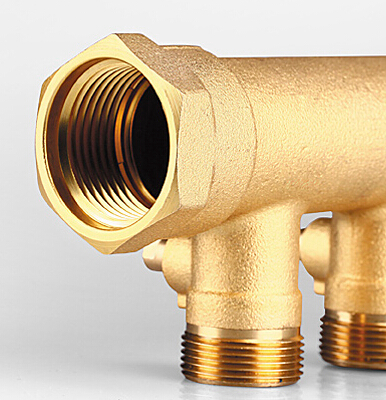 地暖分水器CF0088科莱奥欧标黄铜材质双开关高密度管接头图片