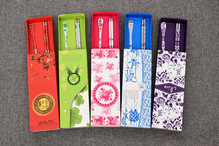 不锈钢勺筷二件套装 勺子筷子纸盒高档礼品  实木筷子