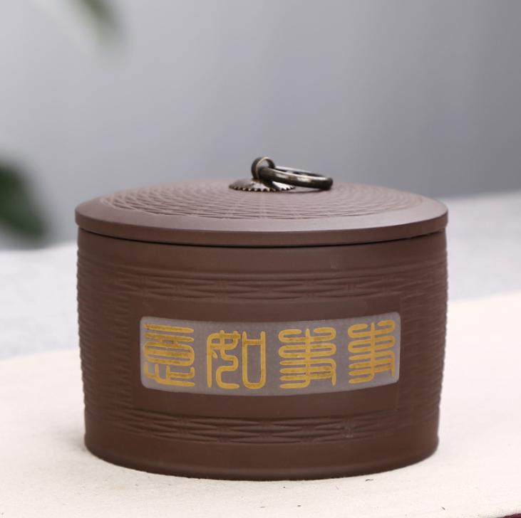 厂家直销 紫砂茶叶罐 复古拉环储藏器 紫泥茶叶罐 优质精美储物罐