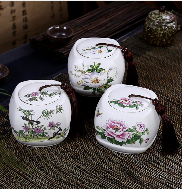 厂家直销陶瓷茶叶罐四方密封储物陶瓷罐 特价 一件代发图片