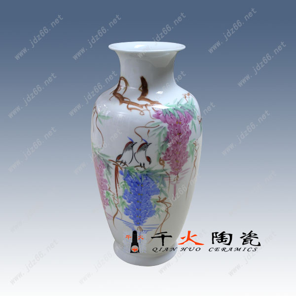 景德镇高档手绘陶瓷花瓶 景德镇陶瓷礼品花瓶 可订制logo