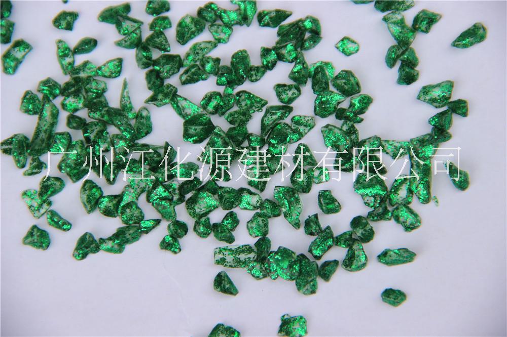 广州全国染色玻璃深绿厂家直销  大量供应人造石、石英石原材料染色玻璃彩砂颗粒深绿图片