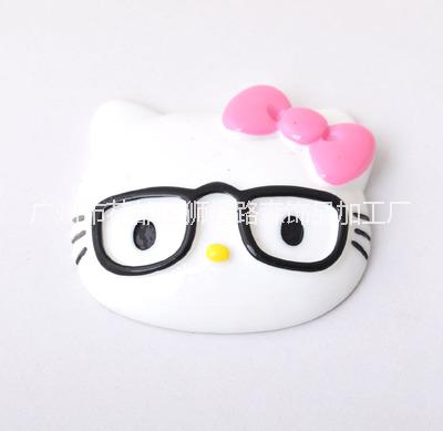 日韩平底树脂饰品配件diy手机美容饰品戴眼镜的KT猫头图片