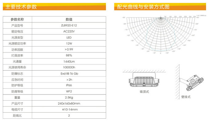 固态防爆泛光工ZL8920E12 众朗星LED高顶灯 LED泛光灯