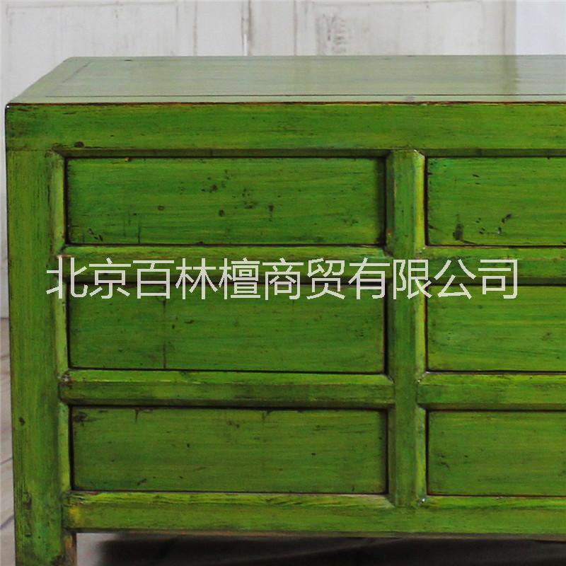 绿色做旧老松木9斗柜实木 抽屉柜卧室客厅储物柜收纳柜子原木家具