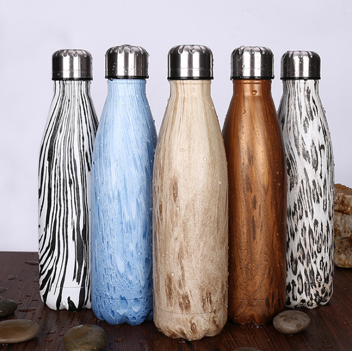 厂家直销礼品定制保温杯潮牌运动水壶304不锈钢创意木纹可乐瓶