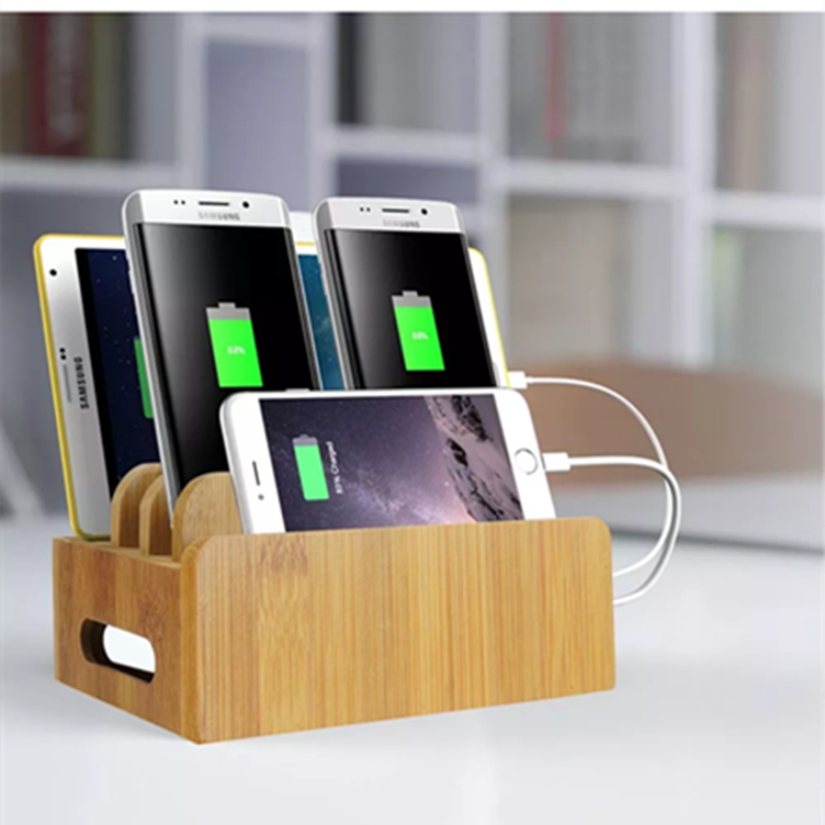 创意新款苹果手机充电竹质支架底坐，多功能精美竹木支架竹木质手机收纳盒图片
