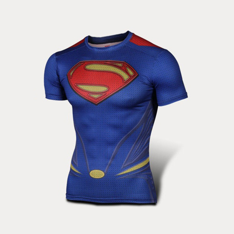 超级英雄长短袖紧身衣 男钢铁侠 超人美国队长运动速干弹力T恤 热升华运动紧身衣