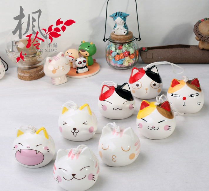 日式陶瓷风铃小猫咪表情车饰挂饰挂