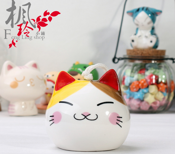 日式陶瓷风铃小猫咪表情车饰挂饰挂