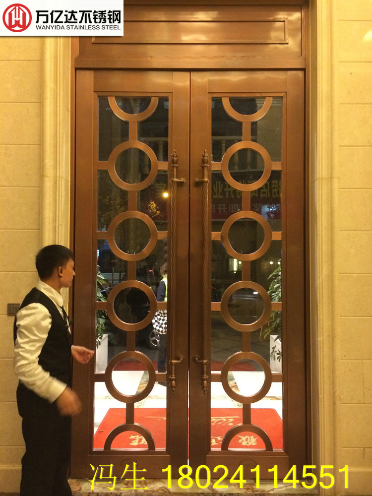 万亿达酒店定大门系列 酒店定制电镀酒红大门 不锈钢大门