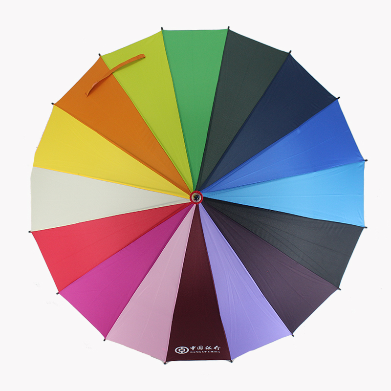 厂家雨伞定制 超高回头率自动彩虹伞定制logo 长柄16骨彩虹伞