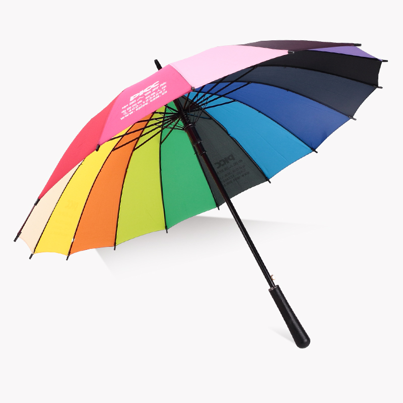 厂家雨伞定制 超高回头率自动彩虹伞定制logo 长柄16骨彩虹伞