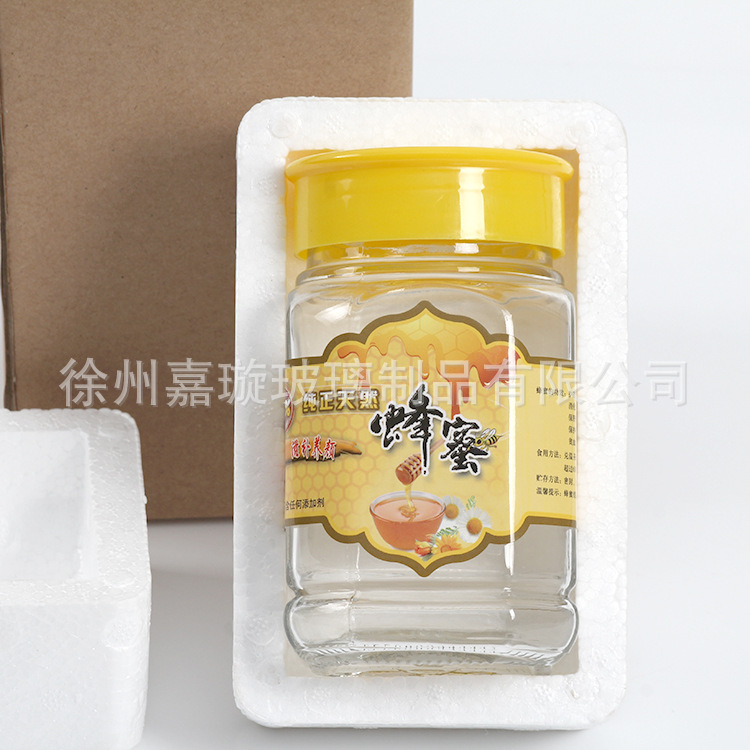 500ml蜂蜜玻璃瓶加强泡沫盒纸盒 优质无铅玻璃罐头瓶厂家定制图片