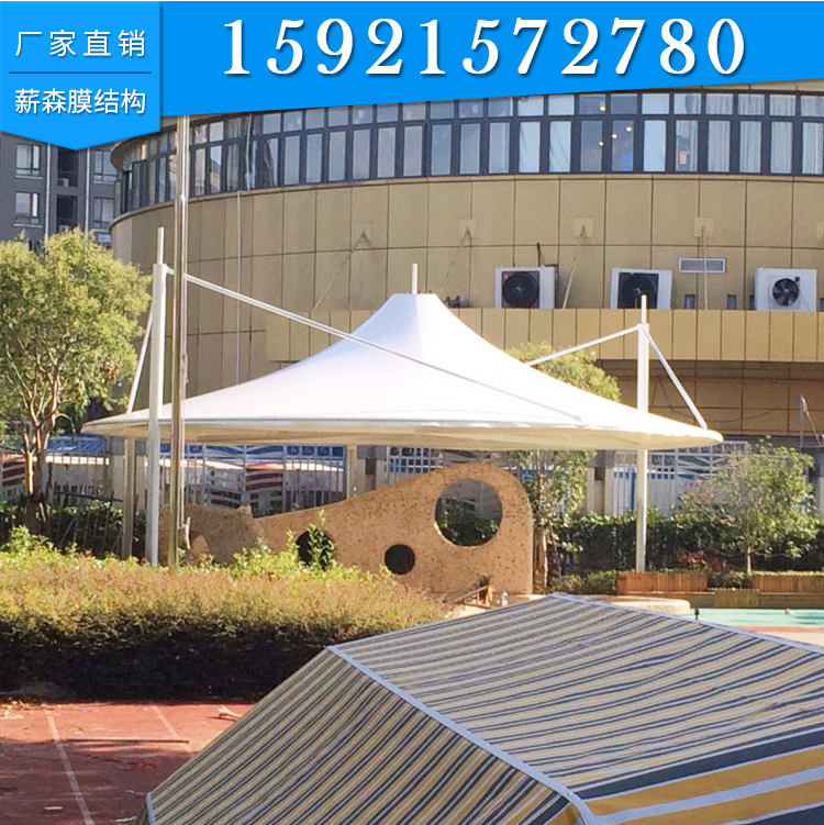 上海大型张拉膜膜结构景观棚订制  江苏体育看台膜结构景观棚安装图片