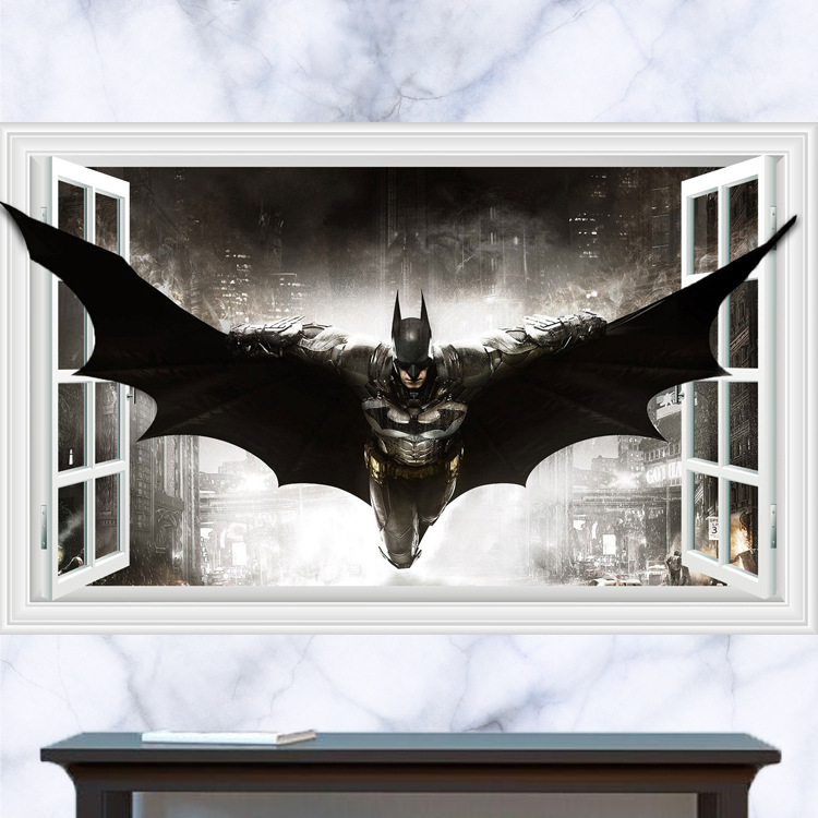 3D假窗户黑暗骑士蝙蝠侠墙贴正义联盟宿舍卧室家居装饰墙贴