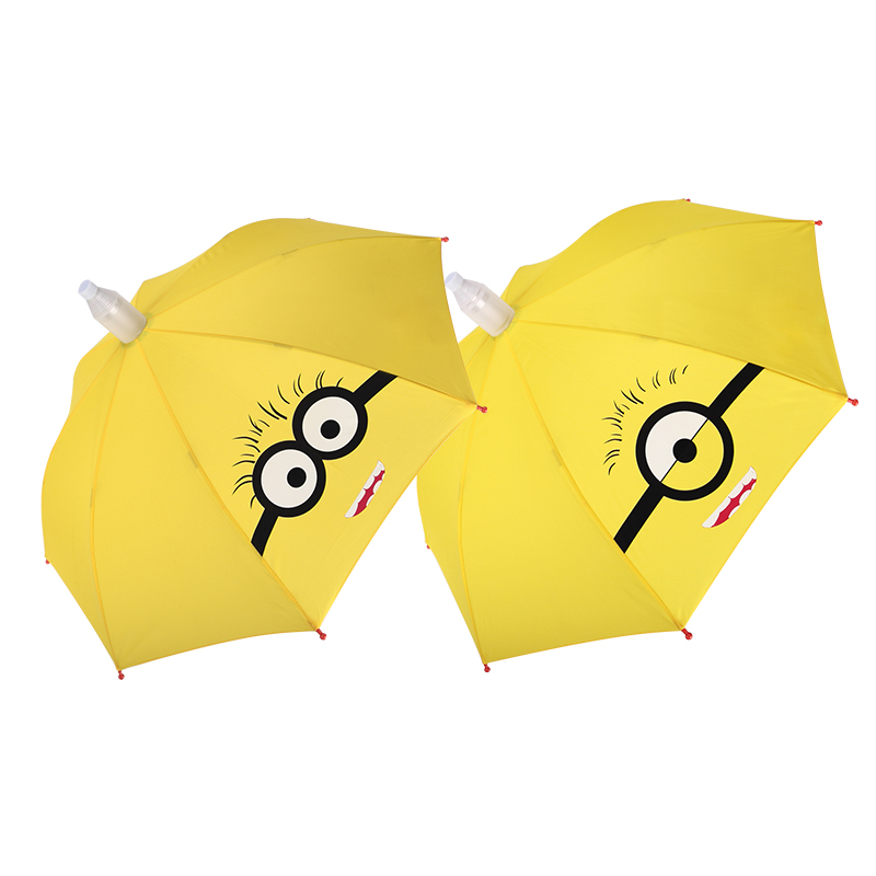 超萌安全式小黄人儿童雨伞 手动纤维长柄卡通伞 8K晴雨伞