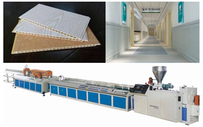 PVC护墙板生产线设备PVC型材线扣板挤出机生产线设备图片