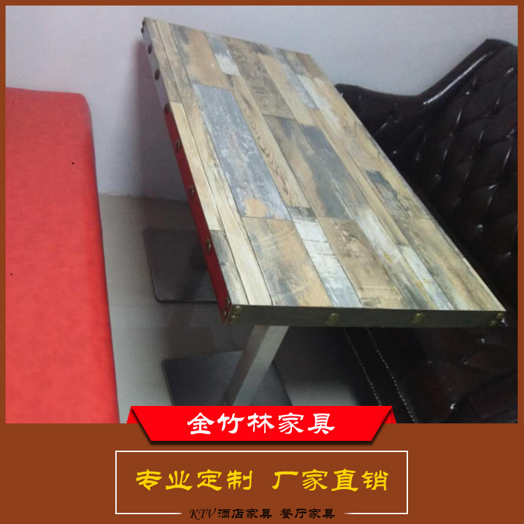厂家直销加厚边生态板桌面不锈钢底座餐桌 不锈钢底座生态板桌面餐桌