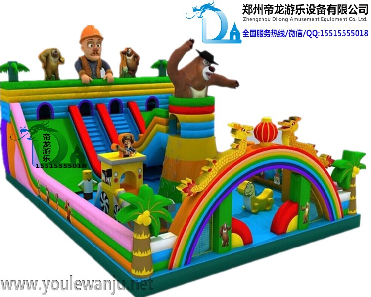 120平方熊出没儿童充气大滑梯-郑州帝龙充气滑梯厂家图片