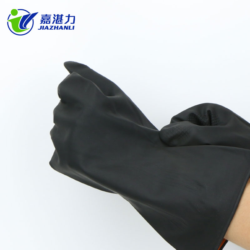 广州市黑工业手套厂家黑工业手套 80克加厚植绒工业乳胶手套 内橙外黑工业劳保防护橡胶手套厂家