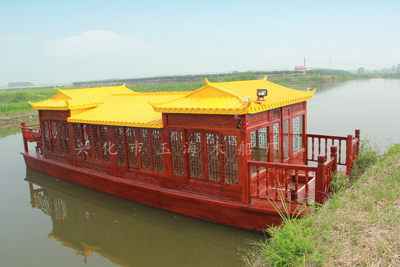 大型豪华画舫船YH-HF-012红身黄顶仿古餐饮船旅游观光船景观装饰船图片