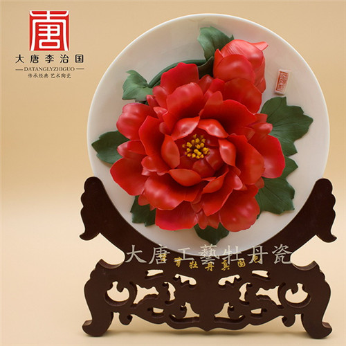 洛阳牡丹节纪念品工艺牡丹瓷陶瓷工艺摆件图片