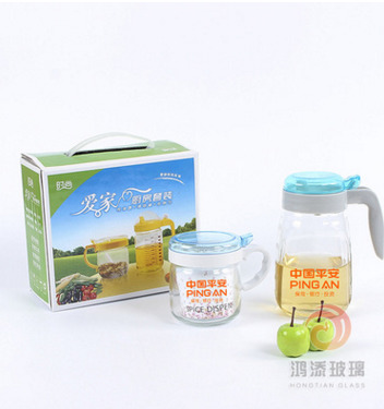 中国太平洋人寿保险创意厨房用品玻璃调味瓶 调味盒调料罐两件套