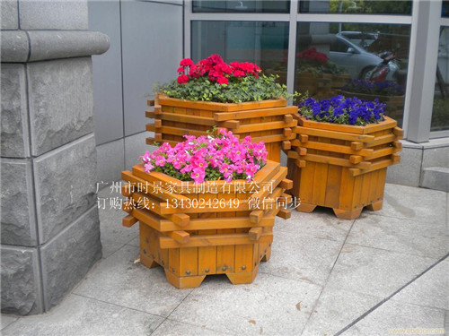 户外防腐木花箱，塑木花箱组合 景区定做花箱 上好山樟木花箱花盆花车