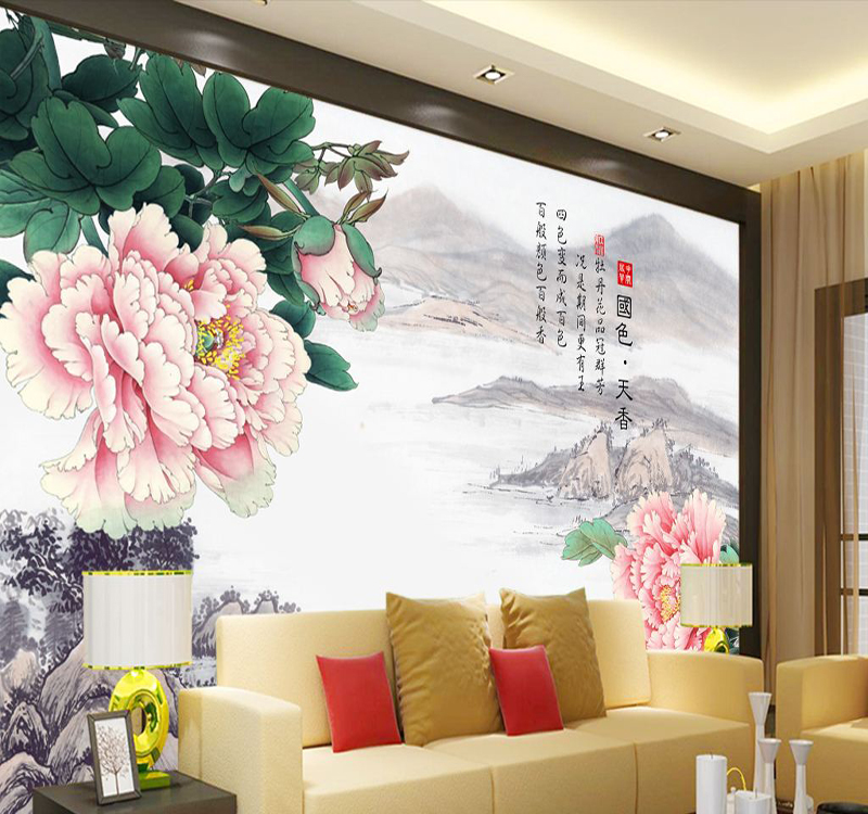 中式风格瓷砖背景墙国色天香批发