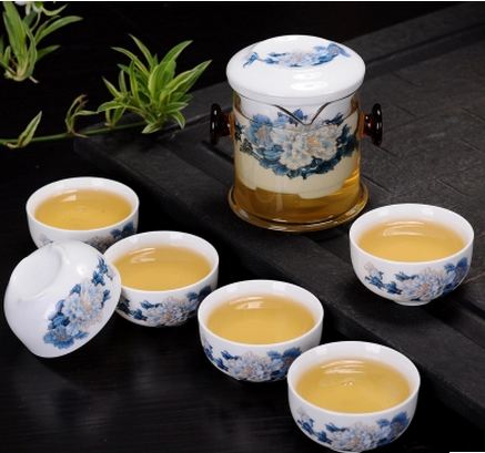 鹏辰泡茶壶红茶套装特价便携旅行茶具玻璃陶瓷内胆滤茶器一壶六杯