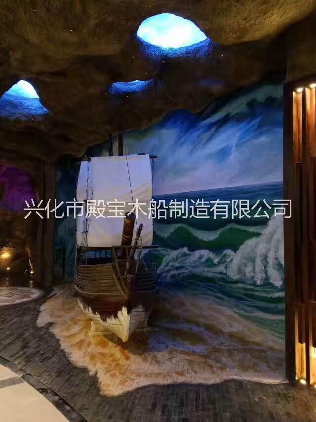 殿宝木船供应海盗船景观海盗帆船室内摆件装饰木船图片