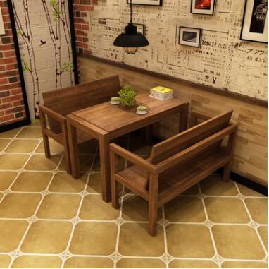 美式乡村复古咖啡桌奶茶桌椅实木快餐桌椅酒吧餐桌成套餐桌椅组合